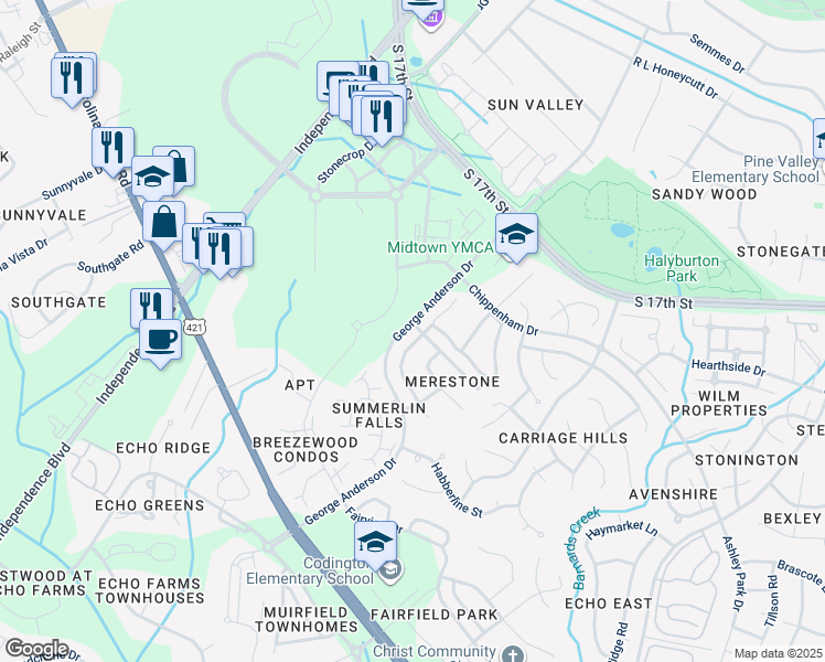 map of restaurants, bars, coffee shops, grocery stores, and more near 800 Ruffin Street in Wilmington