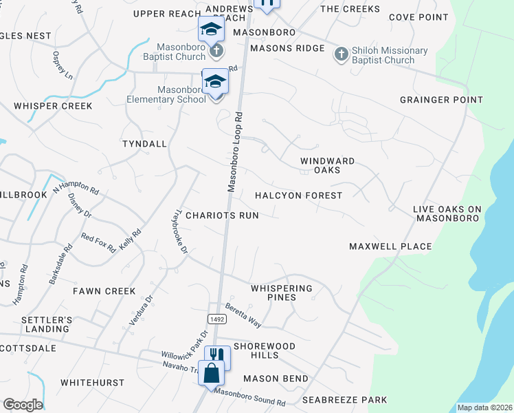 map of restaurants, bars, coffee shops, grocery stores, and more near 5327 Megans Place Drive in Wilmington