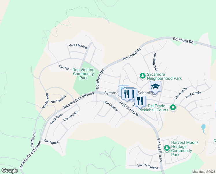 map of restaurants, bars, coffee shops, grocery stores, and more near 4935 Via Aurora in Thousand Oaks