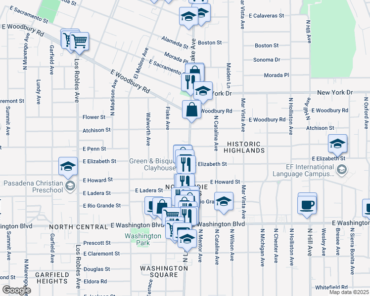 map of restaurants, bars, coffee shops, grocery stores, and more near 1659 North Lake Avenue in Pasadena