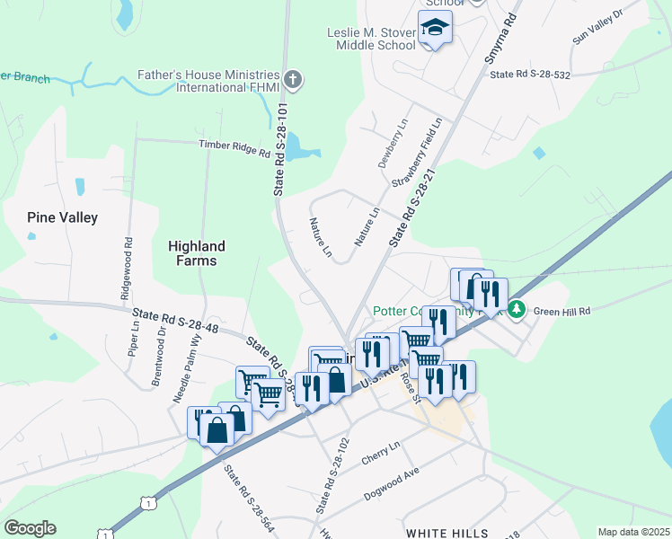 map of restaurants, bars, coffee shops, grocery stores, and more near 94 Nature Lane in Elgin