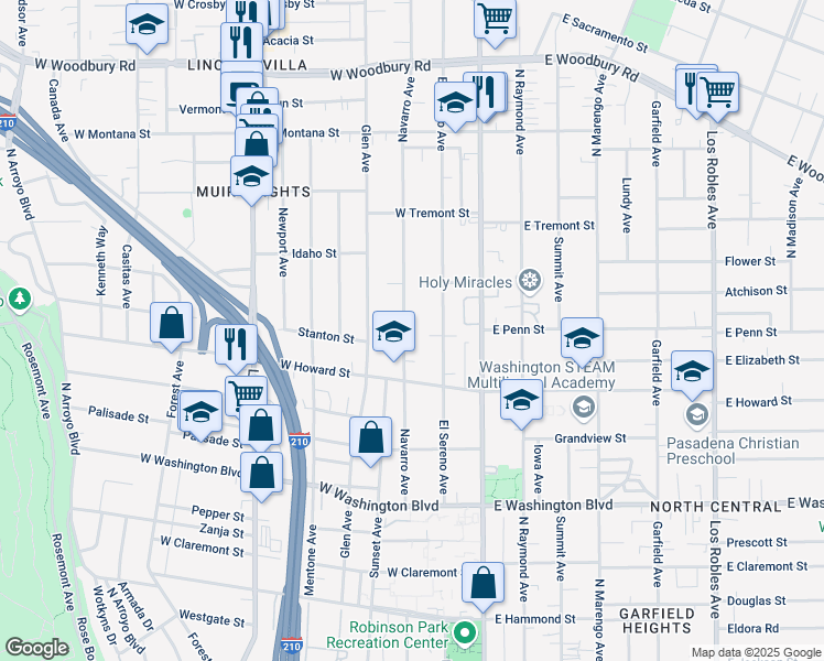 map of restaurants, bars, coffee shops, grocery stores, and more near 1670 Navarro Avenue in Pasadena