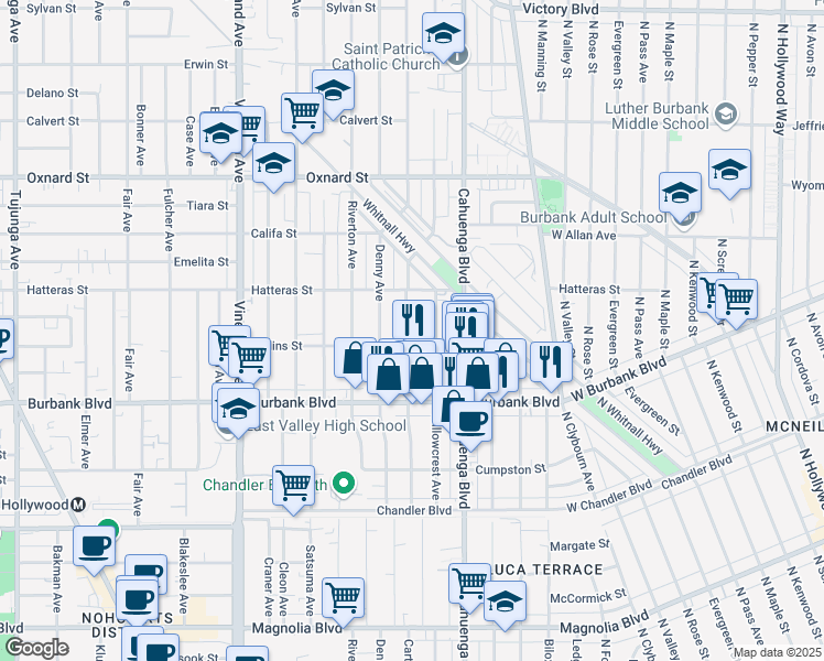 map of restaurants, bars, coffee shops, grocery stores, and more near 5718 Cartwright Avenue in Los Angeles