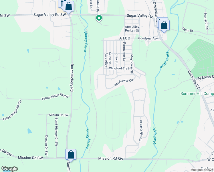 map of restaurants, bars, coffee shops, grocery stores, and more near 116 Mayflower Circle in Cartersville