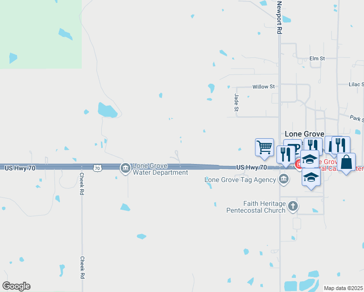 map of restaurants, bars, coffee shops, grocery stores, and more near 17570 US Highway in Lone Grove