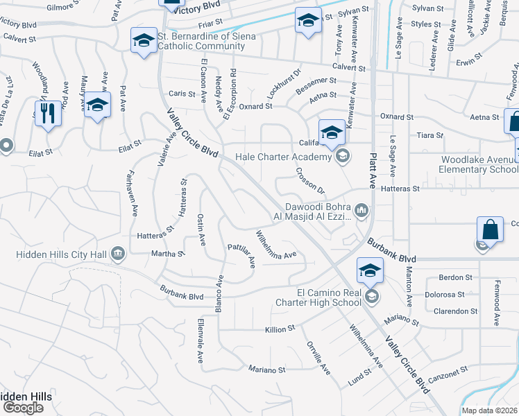 map of restaurants, bars, coffee shops, grocery stores, and more near 5727 Wilhelmina Avenue in Los Angeles