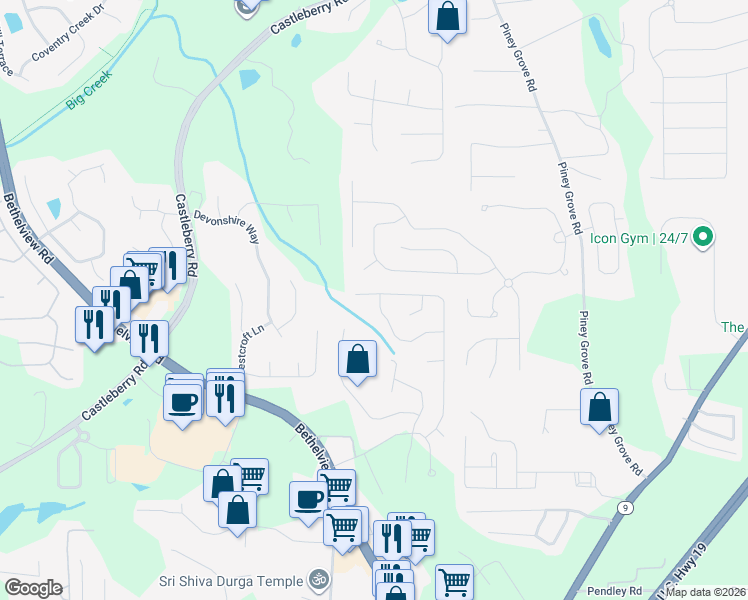map of restaurants, bars, coffee shops, grocery stores, and more near 6705 Cold Stream Drive in Cumming
