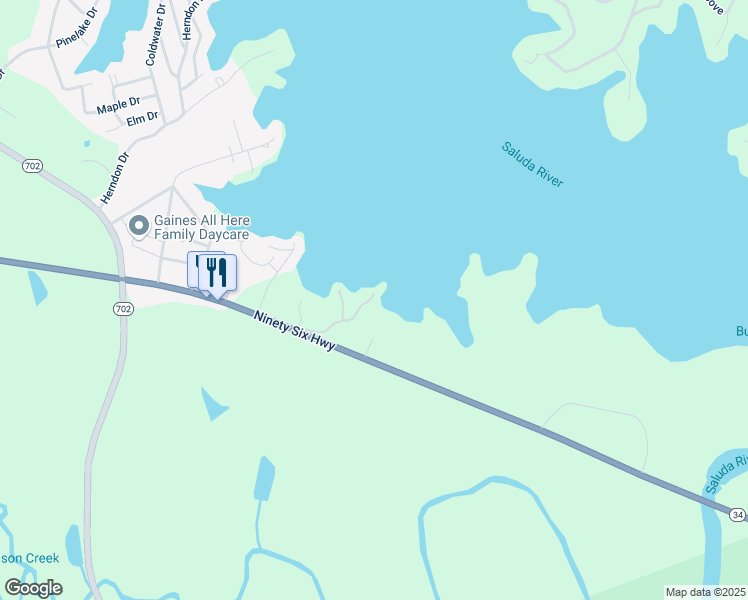 map of restaurants, bars, coffee shops, grocery stores, and more near 107 Panorama Court in Ninety Six