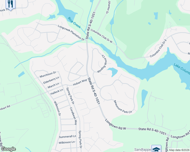 map of restaurants, bars, coffee shops, grocery stores, and more near 4 Crescent Lake Court in Blythewood