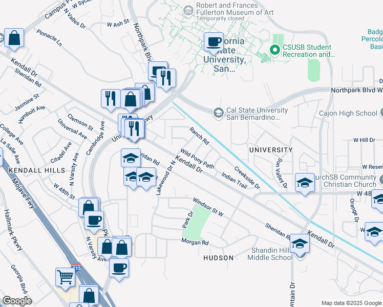 map of restaurants, bars, coffee shops, grocery stores, and more near 5104 Sagebrush Terrace in San Bernardino