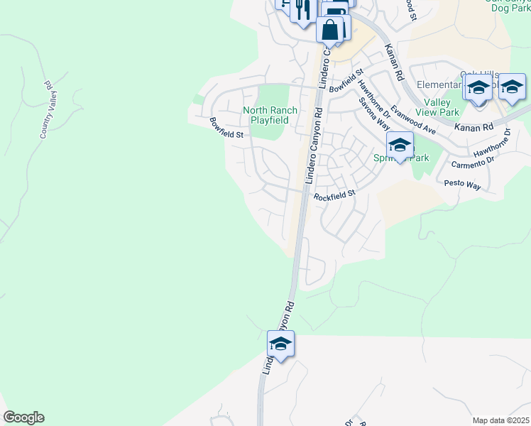 map of restaurants, bars, coffee shops, grocery stores, and more near 729 Maywood Court in Westlake Village