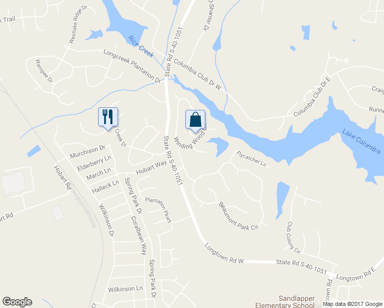 map of restaurants, bars, coffee shops, grocery stores, and more near 4 Crescent Lake Court in Blythewood