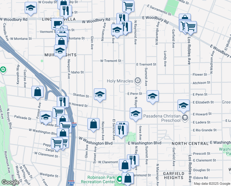 map of restaurants, bars, coffee shops, grocery stores, and more near 1664 El Sereno Avenue in Pasadena