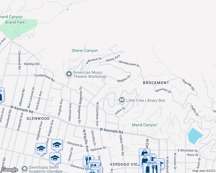 map of restaurants, bars, coffee shops, grocery stores, and more near 1730 North Pacific Avenue in Glendale