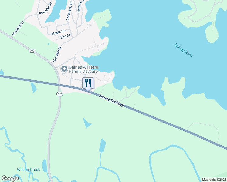 map of restaurants, bars, coffee shops, grocery stores, and more near 101 Bomber Court in Ninety Six