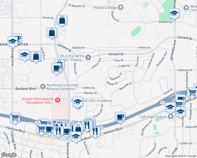 map of restaurants, bars, coffee shops, grocery stores, and more near 5718 Wallis Lane in Los Angeles
