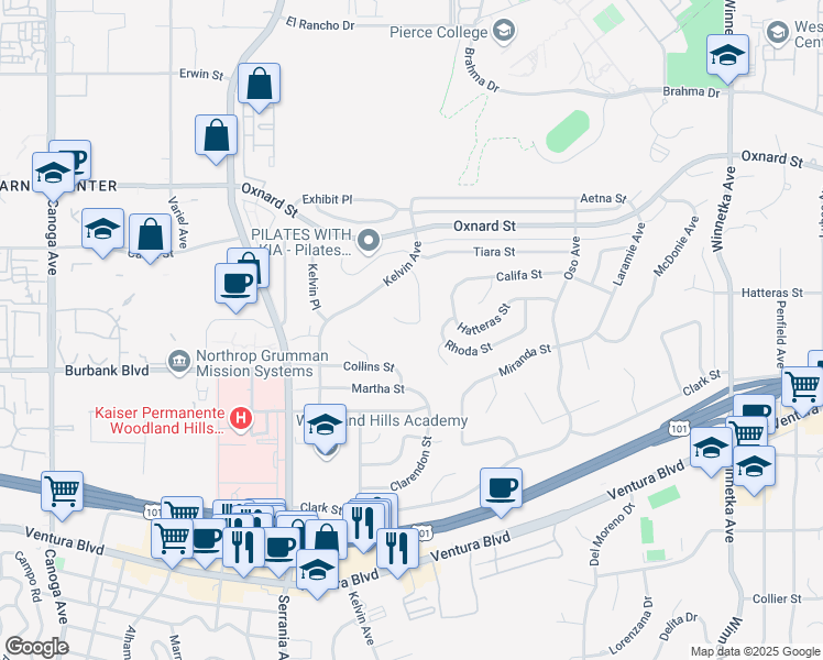 map of restaurants, bars, coffee shops, grocery stores, and more near 5718 Wallis Lane in Los Angeles