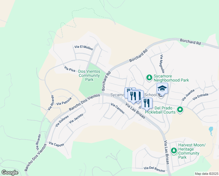 map of restaurants, bars, coffee shops, grocery stores, and more near 4967 Via Aurora in Thousand Oaks