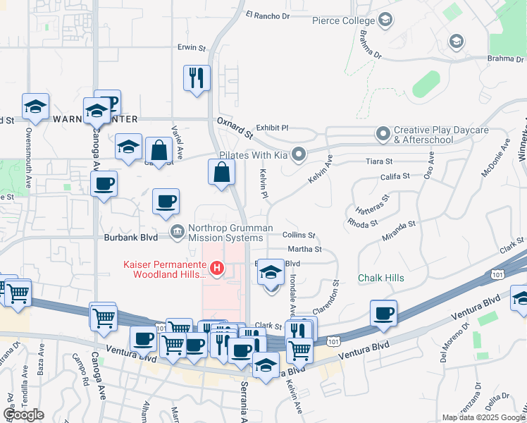 map of restaurants, bars, coffee shops, grocery stores, and more near 20851 Miranda Street in Los Angeles