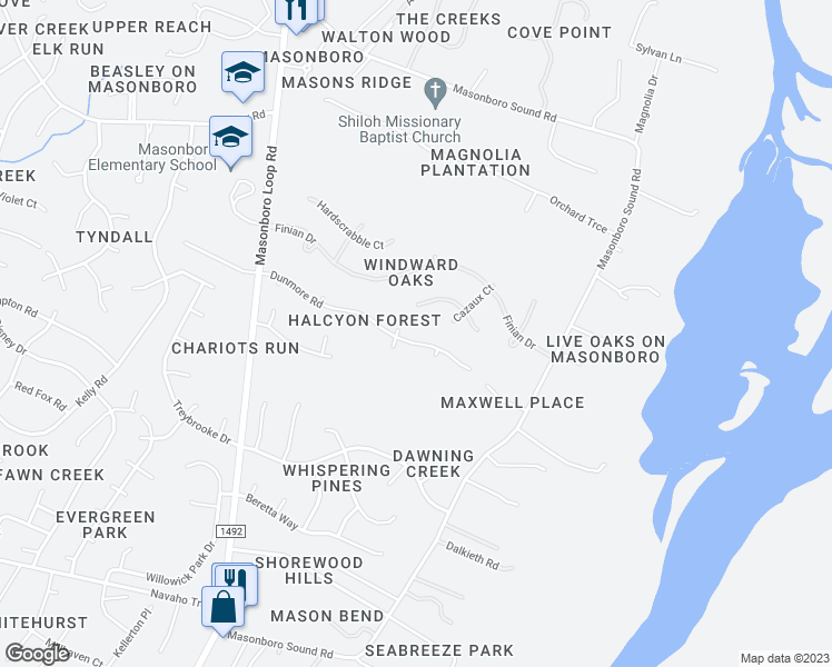 map of restaurants, bars, coffee shops, grocery stores, and more near 5503 Dunmore Road in Wilmington