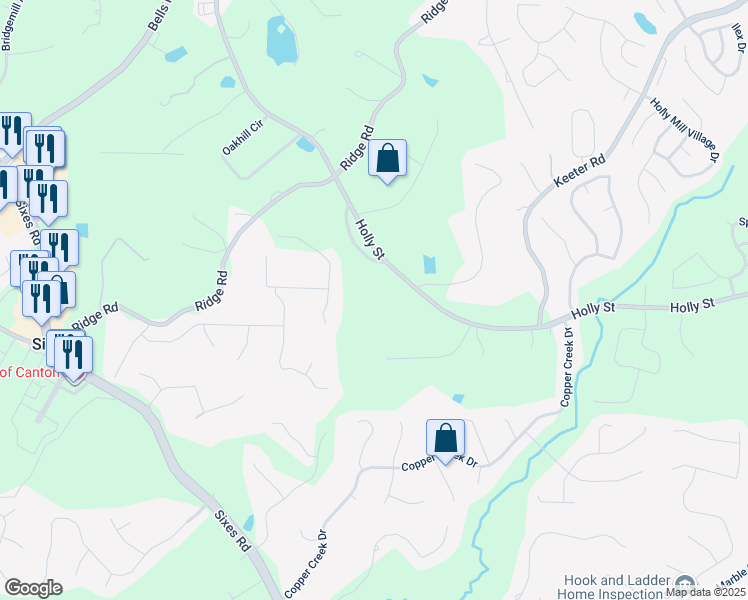 map of restaurants, bars, coffee shops, grocery stores, and more near 1000 Holly Street in Canton