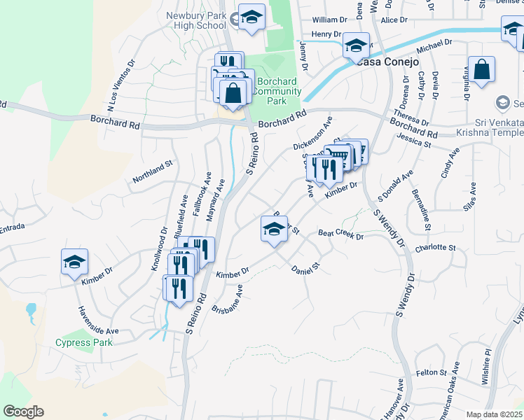 map of restaurants, bars, coffee shops, grocery stores, and more near 311 Walter Avenue in Thousand Oaks