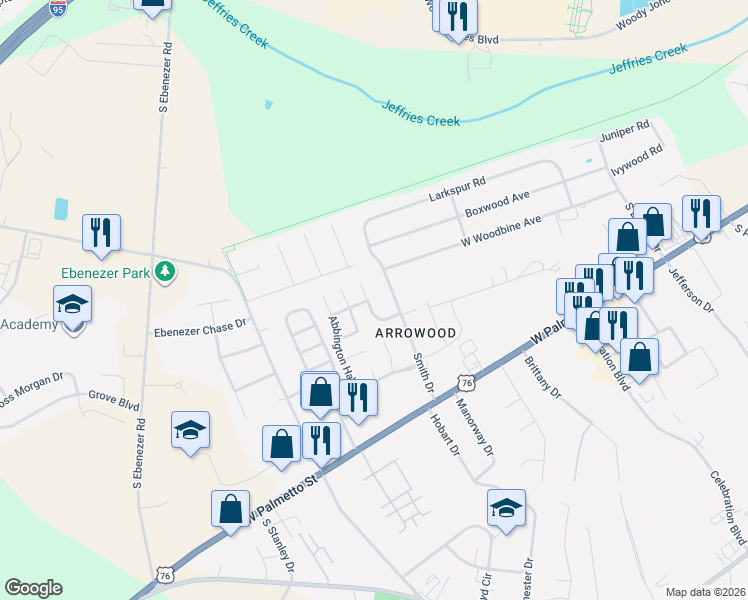 map of restaurants, bars, coffee shops, grocery stores, and more near 817 Beddingfield Hall in Florence