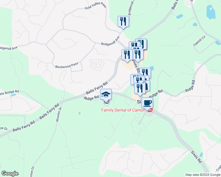 map of restaurants, bars, coffee shops, grocery stores, and more near 45 Old Sixes Circle in Canton