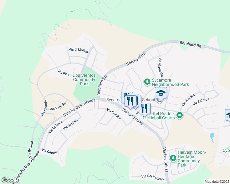 map of restaurants, bars, coffee shops, grocery stores, and more near 4935 Via Aurora in Thousand Oaks