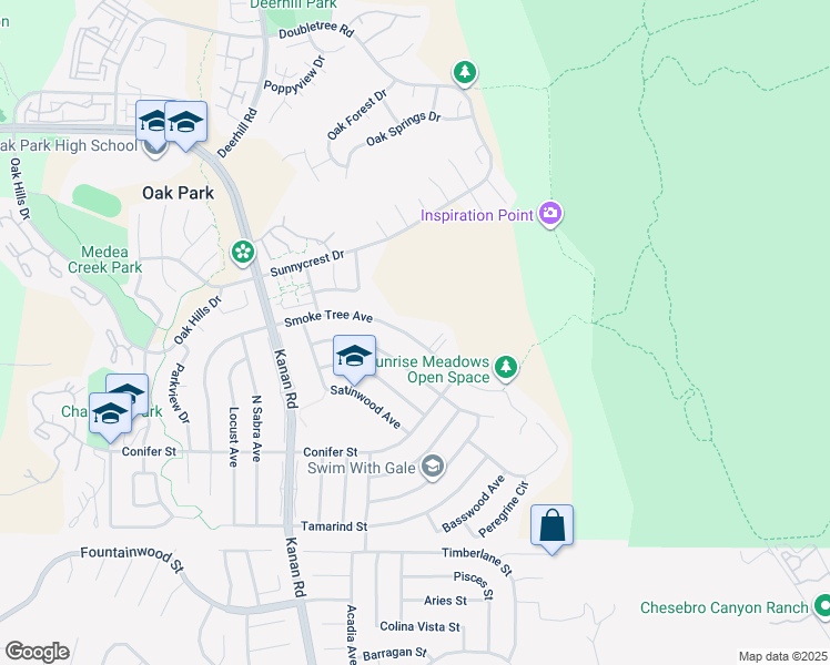 map of restaurants, bars, coffee shops, grocery stores, and more near 6505 Smoke Tree Avenue in Oak Park