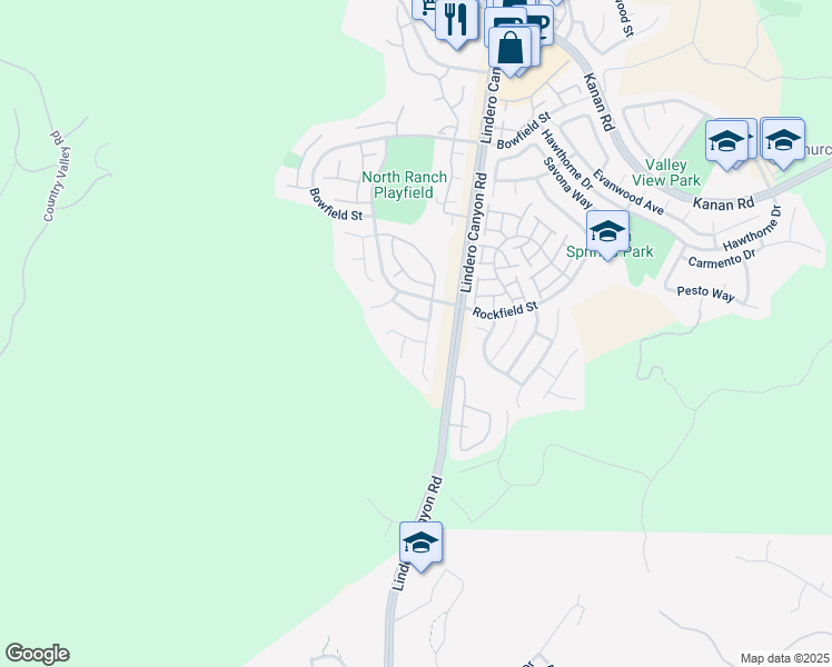 map of restaurants, bars, coffee shops, grocery stores, and more near 5683 Hazelcrest Circle in Westlake Village