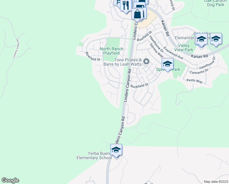 map of restaurants, bars, coffee shops, grocery stores, and more near 5683 Hazelcrest Circle in Westlake Village