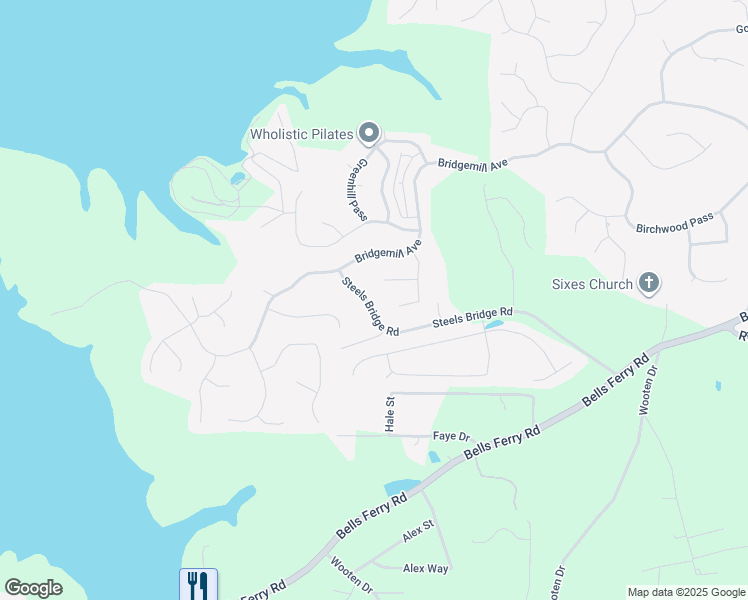 map of restaurants, bars, coffee shops, grocery stores, and more near 504 Steels Bridge Road in Canton