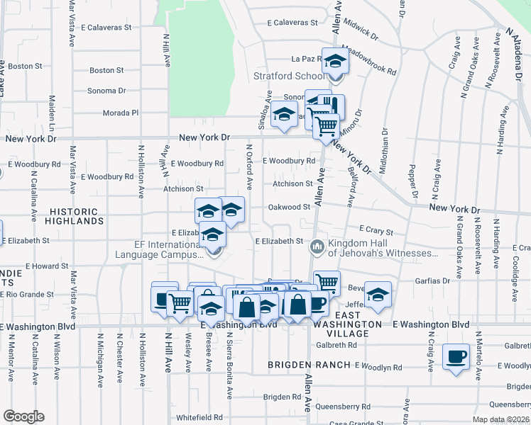 map of restaurants, bars, coffee shops, grocery stores, and more near 1649 Sinaloa Avenue in Pasadena