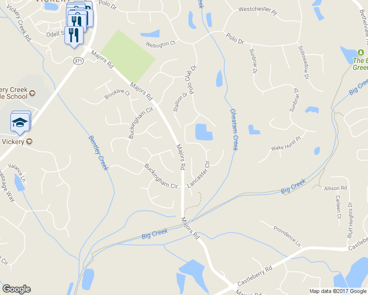 map of restaurants, bars, coffee shops, grocery stores, and more near 6955 Lancaster Circle in Cumming