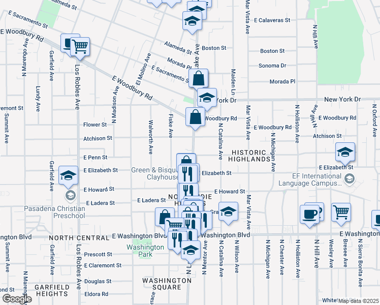 map of restaurants, bars, coffee shops, grocery stores, and more near 1677 North Lake Avenue in Pasadena