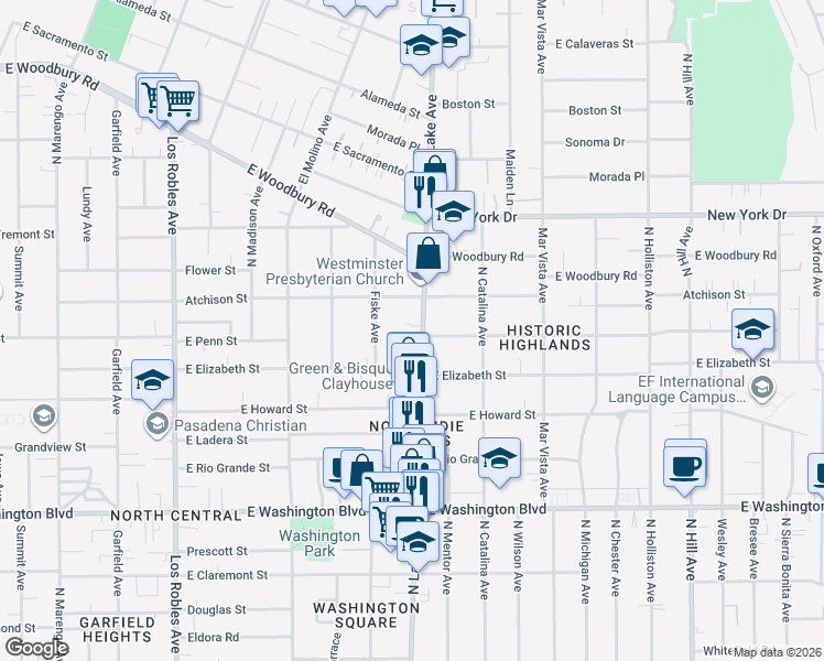 map of restaurants, bars, coffee shops, grocery stores, and more near 1659 North Lake Avenue in Pasadena
