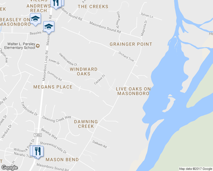map of restaurants, bars, coffee shops, grocery stores, and more near 7012 Finian Drive in Wilmington