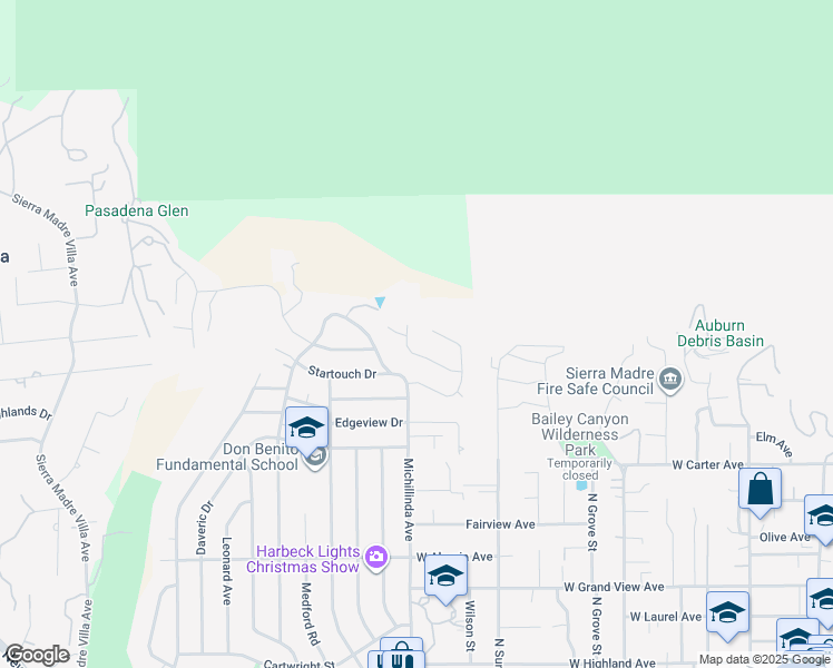 map of restaurants, bars, coffee shops, grocery stores, and more near 3867 Skycrest Drive in Pasadena