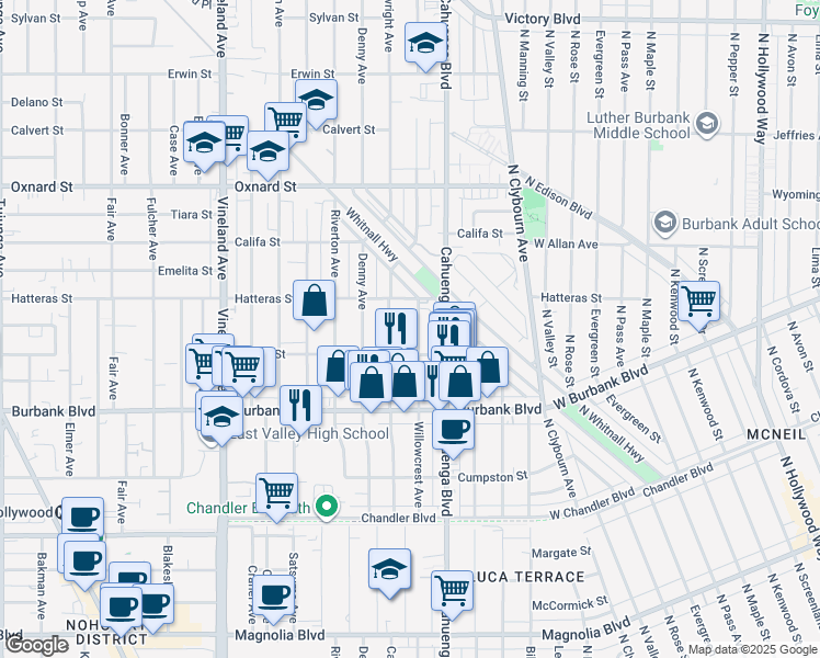map of restaurants, bars, coffee shops, grocery stores, and more near 5718 Cartwright Avenue in Los Angeles