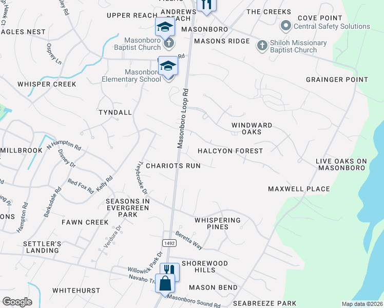 map of restaurants, bars, coffee shops, grocery stores, and more near 5327 Megans Place Drive in Wilmington