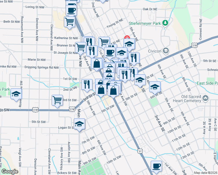 map of restaurants, bars, coffee shops, grocery stores, and more near in Cullman
