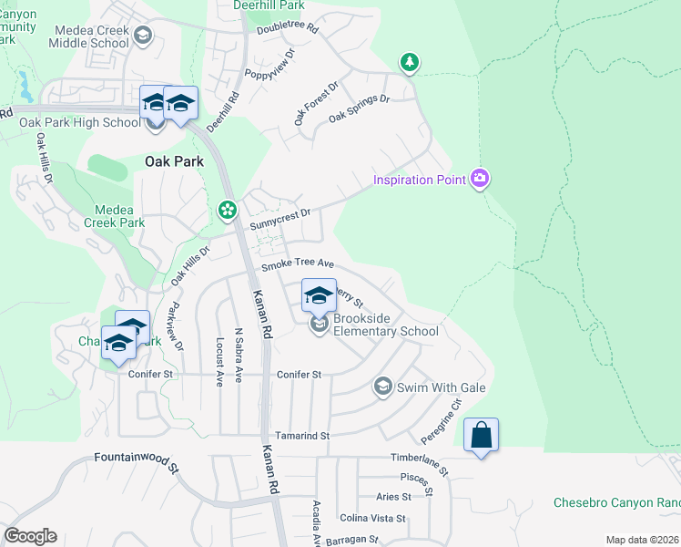 map of restaurants, bars, coffee shops, grocery stores, and more near 6454 Smoke Tree Avenue in Oak Park