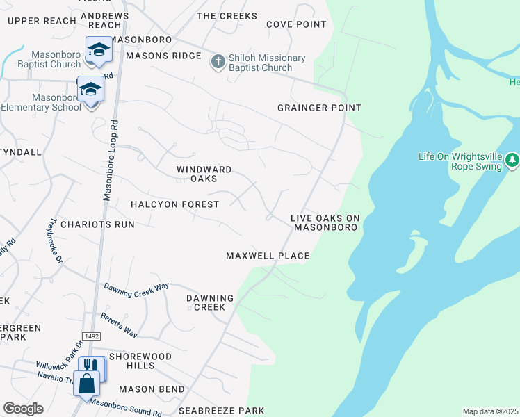 map of restaurants, bars, coffee shops, grocery stores, and more near 7012 Finian Drive in Wilmington