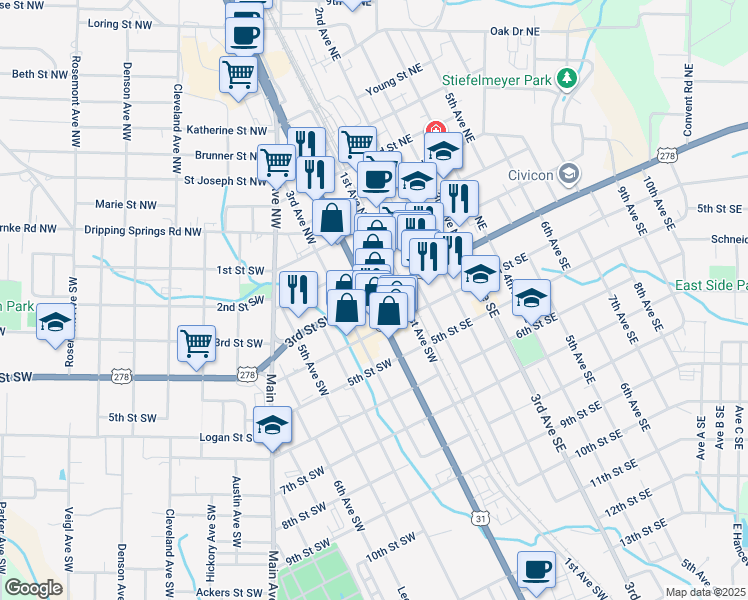 map of restaurants, bars, coffee shops, grocery stores, and more near in Cullman