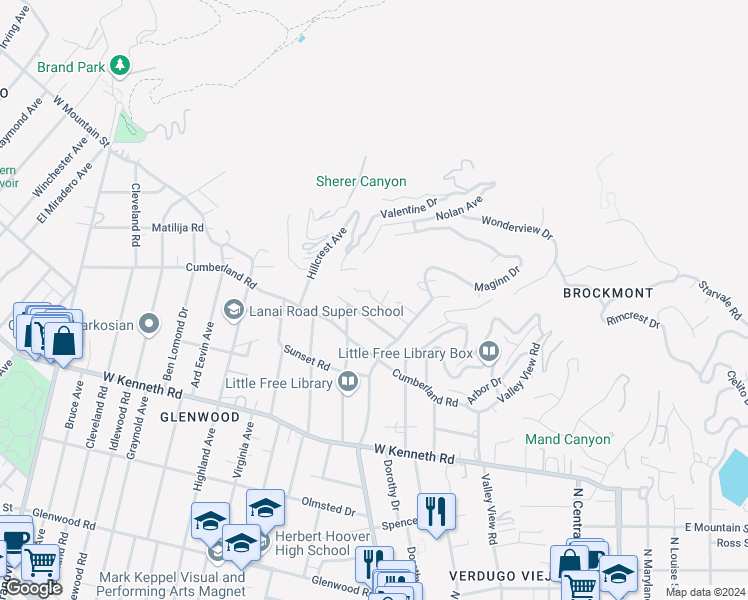map of restaurants, bars, coffee shops, grocery stores, and more near 1731 North Pacific Avenue in Glendale