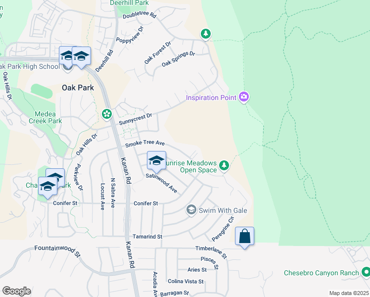 map of restaurants, bars, coffee shops, grocery stores, and more near 6505 Smoke Tree Avenue in Oak Park