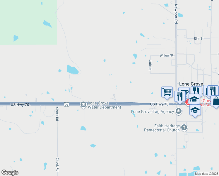 map of restaurants, bars, coffee shops, grocery stores, and more near 17570 US Highway in Lone Grove