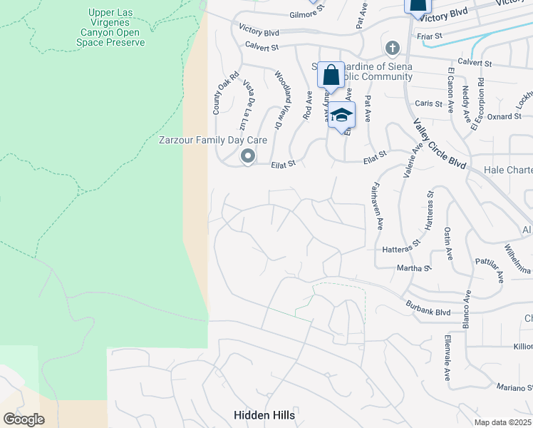 map of restaurants, bars, coffee shops, grocery stores, and more near 25115 Eldorado Meadow Road in Hidden Hills