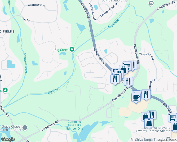 map of restaurants, bars, coffee shops, grocery stores, and more near 6065 Falls Landing Drive in Cumming